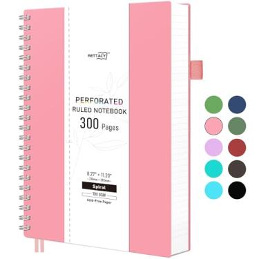 Imagem de RETTACY Caderno espiral pautado universitário, 300 páginas perfuradas, tamanho grande A4 (21 x 28 cm), para escola, trabalho, escrita, diário, papel grosso de 100 g/m², capa de plástico flexível (rosa