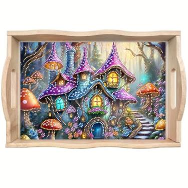 Imagem de ShuoBeiter DIY Diamond Art Tray with Handle Diamond Art Painting Plate Creative Design Handmade Wooden Tray Mosaic Making 7.8x11.8 Inches（S5)