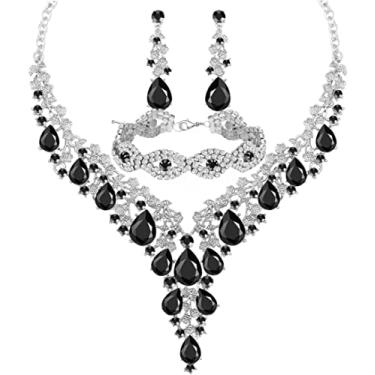 Imagem de Paxuan Conjunto de joias de strass de cristal austríaco para noivas, noivas, noivas, damas de honra, conjunto de brincos para festa de casamento, formatura