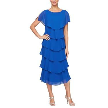 Imagem de S.L. Fashions Vestido feminino Georgette gola canoa em camadas comprimento midi casamento convidada com detalhe de ombro frisado, Colher de cobalto, 44