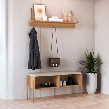 Imagem de Conjunto Sapateira Banco e Prateleira Hanover/Dourado - Artesano