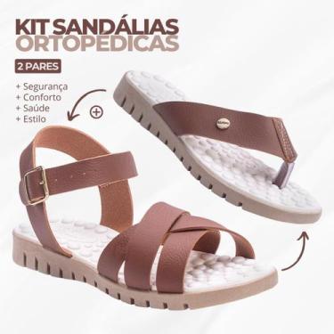 Imagem de Kit 2 Pares Sandália Feminina Ortopédica Massageadora + Rasteirinha Pa