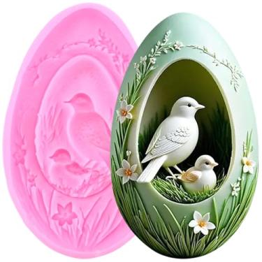 Imagem de YIHUOMOLDS Molde de silicone para fondant de pássaro de ovo de páscoa para decoração de bolos, enfeite de cupcake, pasta de goma de doce, argila de polímero