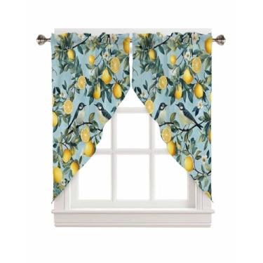 Imagem de Cortinas Swag Valance, Flores de Limão de Verão e Pássaros Pastoral 2 Painéis Bolso Rod Pocket Cobertura de Janela de Cozinha, Brindes de Decoração Curta para Sala de Estar Quarto, 71 cm x 91 cm