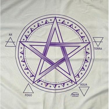 Imagem de META ATACADO, Toalha Pentagrama Silk Tecido Jogo Cartas Tarot 70x70cm Cor:Branco e Roxa