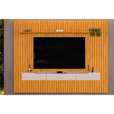 Imagem de Estante p/ Sala até 85 Pol Pratic Ripado c/ 3 Gavetas 275x240cm Cedro/Bali - dj Móveis