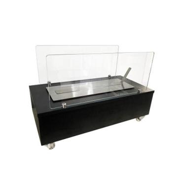Imagem de Lareira Ecológica 60 cm Preta Inox Etanol Álcool Rodízios Aquecedor OL