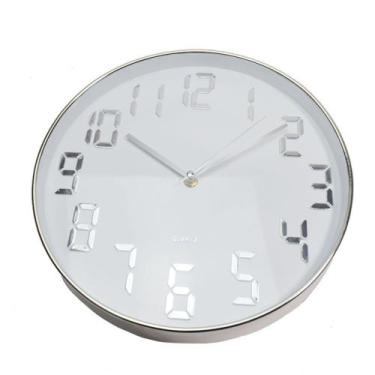 Imagem de Relógio de parede em plástico 30cm 1 pilha AA Branco e Prata - Toda Ca
