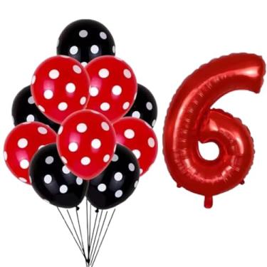 Imagem de Kit 31 Peças, Balões Látex Bexigas Bolinhas Branco Com Preto e Vermelho 9 Polegadas + Balão Número de 75 cm - Balão de Aniversário (Vermelho, 6)