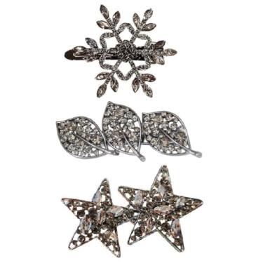 Imagem de Grampos de cabelo de cristal, conjunto de acessórios de cabelo com 3 peças de strass, floco de neve, estrela, folha,