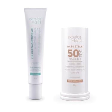 Imagem de Kit Volumizador Labial Lip Preenchedor AH 10 g + Base em Bastão Stick FPS 50 Bege Caramelo 12 g – Volume, Preenchimento e Acabamento Matte