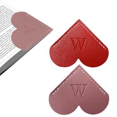 Imagem de Marcador de livro de coração de couro personalizado com inicial, 26 letras, marcador de livro de página de canto personalizado para mulheres leitoras, amantes de livros, professores, estudantes
