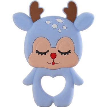 Imagem de Mordedor Rena Para Bebê De Silicone 8,89x6,69x0,75cm Azul Claro