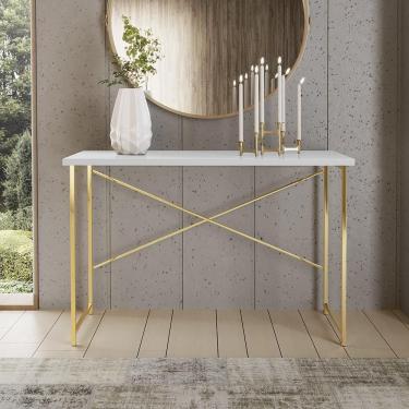 Imagem de Aparador Steel 90 Cm Estilo Industrial Com Pés Em Aço Dourado/branco