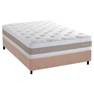 Imagem de Cama Box Casal: Colchão Molas Masterpocket Ensacadas Herval Royals Sleep C1666 + Base Crc Suede Clean (138x188x35)