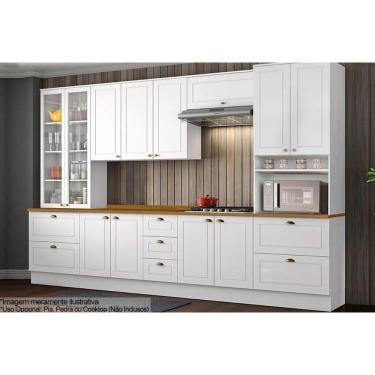 Imagem de Cozinha Completa Americana Kit 8 Módulos 10 Portas 7 Gavetas com Tampo MDF Branco com N...