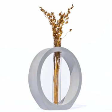 Imagem de Vaso Decorativo Solitário Argola 16,5cm Artesanal Em Cimento Cinza