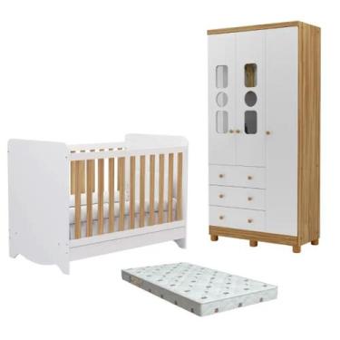 Imagem de Quarto Bebe Berço e Guarda Roupa Dorabelly Dyte 3Pt MDF + colchão - Mo