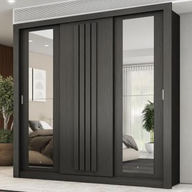 Imagem de Guarda Roupa Casal 3 Portas Doha Com Espelhos Laterais Carraro Preto Touch