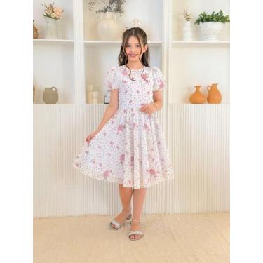 Imagem de Vestido Infantil Juvenil Floral Delicado Para Meninas Soltinho Manga C