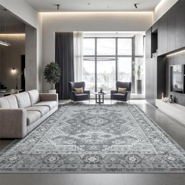 Imagem de Rugland Tapete 6x9 – Tapete lavável resistente a manchas, tapetes antiderrapantes para sala de estar, tapetes de área tribal persa boho (TPR07-cinza, 18 x 22 cm)