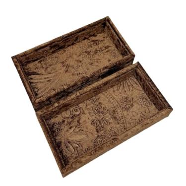 Imagem de AgentMoon Conjunto de 2 organizadores de óculos de sol únicos de luxo ou bandeja de joias, forro de veludo em relevo ou malhado mesa de cabeceira móveis bandeja de armazenamento de maquiagem caixa de