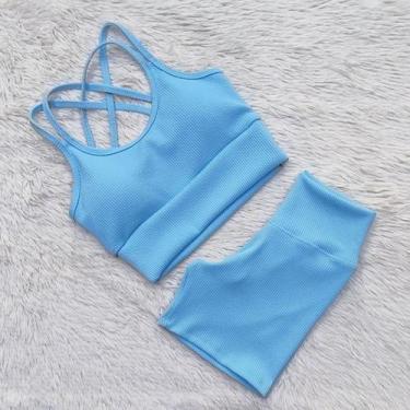 Imagem de Conjunto Ana Ruga Texturizado Para Academia Feminino Short Cós Alto To