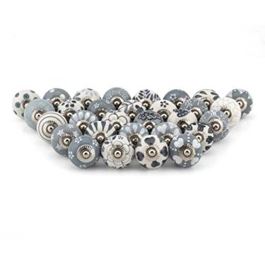 Imagem de Puxadores de cômoda para armários e gavetas – Puxador de cerâmica sortido para armários de cozinha, guarda-roupas, ferragens decorativas de móveis – Cinza – Conjunto de 30