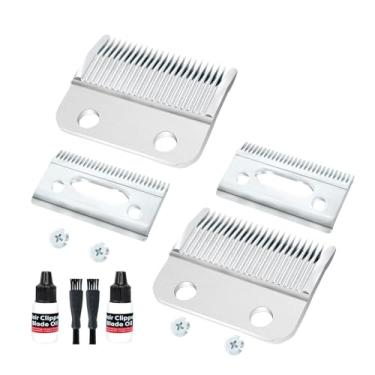 Imagem de XINEHE Pacote com 2 Lâminas Profissionais de Corte de Dentes Escalonados com 2 Furos para A Série 5 Estrelas Wahl Clippers Sem Fio Magic Clip (Inclui 2 Lâminas/Parafusos + 2 Óleo + 2 Escovas)
