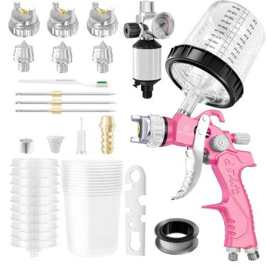 Imagem de GATTLELIC Pistola De Pulverização De Ar Hvlp Com Bicos De 1,4/1,7/2 Mm E Regulador De Compressor De Ar, Pistola De Pintura De Pulverização De Ar Com 10 Copos De Mistura De 600 Cc E Tampas, Pulveriza
