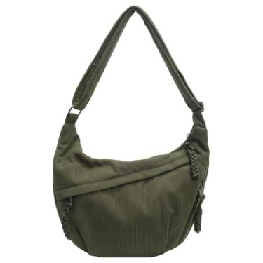 Imagem de Bolsa tiracolo de veludo cotelê de nylon trançado com vários bolsos crescente feminina e masculina bolsa de ombro, B - verde