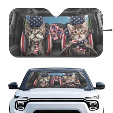 Imagem de Qpednta Pára-brisa frontal dobrável para gatos 4 de julho Para-brisa frontal dobrável para proteção de veículo automotivo com bloqueio de refletor capa de tela adequada para janela frontal de carro