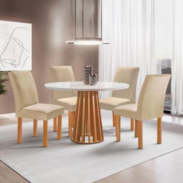 Imagem de Conjunto Mesa Tampo Redondo Pluis Vidro Kansas 100cm 4 Cadeiras Canela