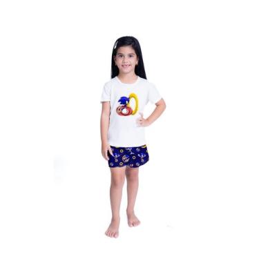 Imagem de Pijama Infantil SHORT E BLUSA Lana SONIC Personagens Roupa De Dormir -