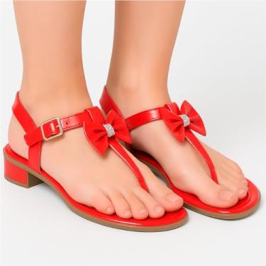 Imagem de Sandália Feminina com Laço, Salto Baixo 2cm, Tiras Brancas, Fivela Dourada (Vermelha, BR, Criança de 9 a 12 anos, Numérico, 30)