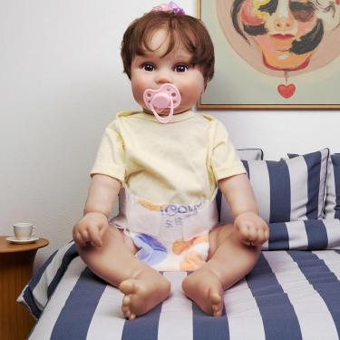 Imagem de WKMRH Bebê reborn Menina,Bebê Boneca Reborn Realista Original Abra seus olhos Macio Corpo Pintura 3D Vinil Corpo Inteiro Silicone acessórios Lavável