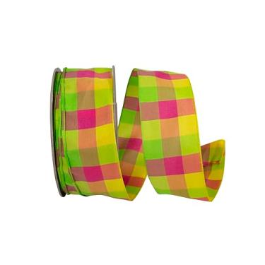 Imagem de Reliant Ribbon Celine Check Fita de borda com fio, cítrico/fúcsia