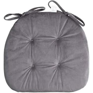 Imagem de Almofada De Assento Para Cadeira De Jantar, 17x16 Polegadas, Almofada De Cadeira Arredondada De Veludo Com Dois Laços Almofada Antiderrapante Para Cadeira De Esc, Grey., 42x40cm(17x16inch)