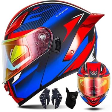 Imagem de Capacete De Motocicleta Capacete De Moto Com Viseira Solar Dupla, Capacete Modular De Rosto Inteiro Para Adultos Ciclomotor Scooter Street Bike, Vários Orifícios De Ventilação, I, M(57~58cm)