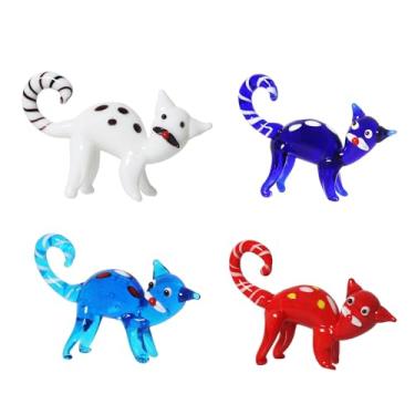Imagem de LONGSHENG - SINCE 2001 - 4pcs Glass Cat Figurine, Mini Glass Animals Sculpture, Cat Art Collectible Figurines for Home Decor, Gift for Birthday Christmas