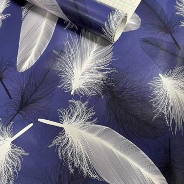 Imagem de ESSMOKO Adesivo de parede de PVC autoadesivo de pena roxa bar loja quarto decoração de parede adesivo de renovação de móveis