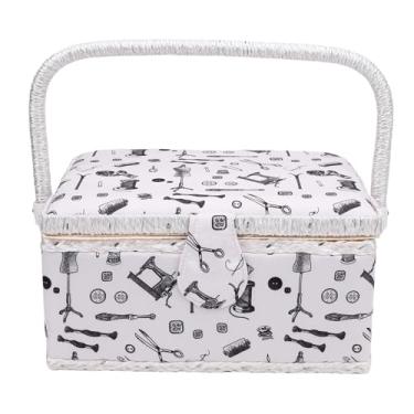 Imagem de Asixxsix Cesta de Costura, Caixa de Armazenamento de Costura com Bandeja Removível, Organizador de Suprimentos de Costura e Armazenamento para Agulhas, Linhas, Tesouras