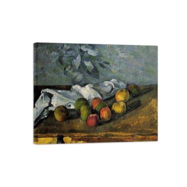Imagem de Natureza Morta Quadro Parede em Tela-Famosas Pinturas para Sala de Jantar-Maçãs e guardanapo-Decoração Cozinha Vintage 20x25cm Tela Embrulhada