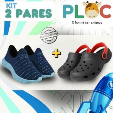 Imagem de Kit 2 Pares: Tênis Calce Fácil Colors Ploc + Babuche Preto/Vermelho, 3