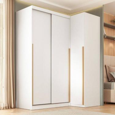 Imagem de Guarda-roupa Modular de Canto 2 Peças 3 Portas com 2 Portas de Correr Jade Cabecasa Madeiramadeira Branco Fosco