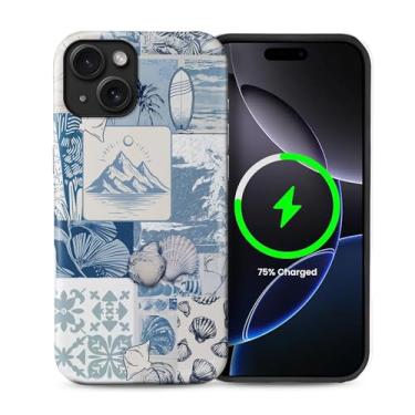 Imagem de Yuning419 Capa compatível com iPhone 13/14 [compatível com MagSafe] Capa rígida híbrida de 2 camadas, capa magnética protetora à prova de choque para iPhone 13/14, colagem vintage de concha do oceano