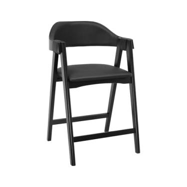 Imagem de Banqueta Alta Bistrô New York Madeira Maciça - Preto - Assento Estofado Corano Preto