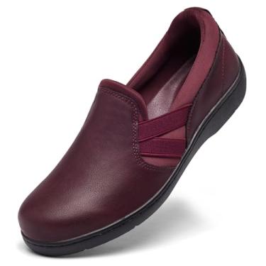 Imagem de UZB Mocassins ortopédicos femininos sem cadarço, confortáveis, casuais, com espuma viscoelástica, Vinho, 8.5 Wide