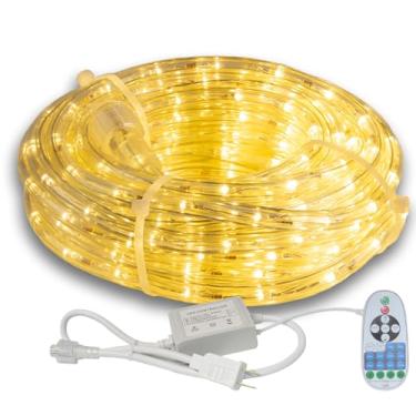 Imagem de Luzes LED de corda de 8 m para uso externo com controle remoto, 300 luzes de tubo flexíveis de LED cortáveis com 8 modos, 10 de brilho, iluminação de corda à prova d'água para jardim, pátio, piscina