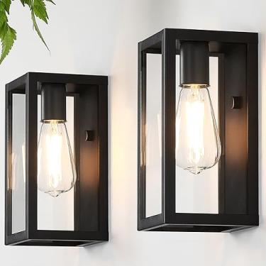 Imagem de Luzes de parede externas pequenas de 24 cm para casa, pacote com 2, luzes de varanda externas pretas foscas, à prova d'água, com vidro temperado, luminárias externas, arandelas de garagem, suporte de